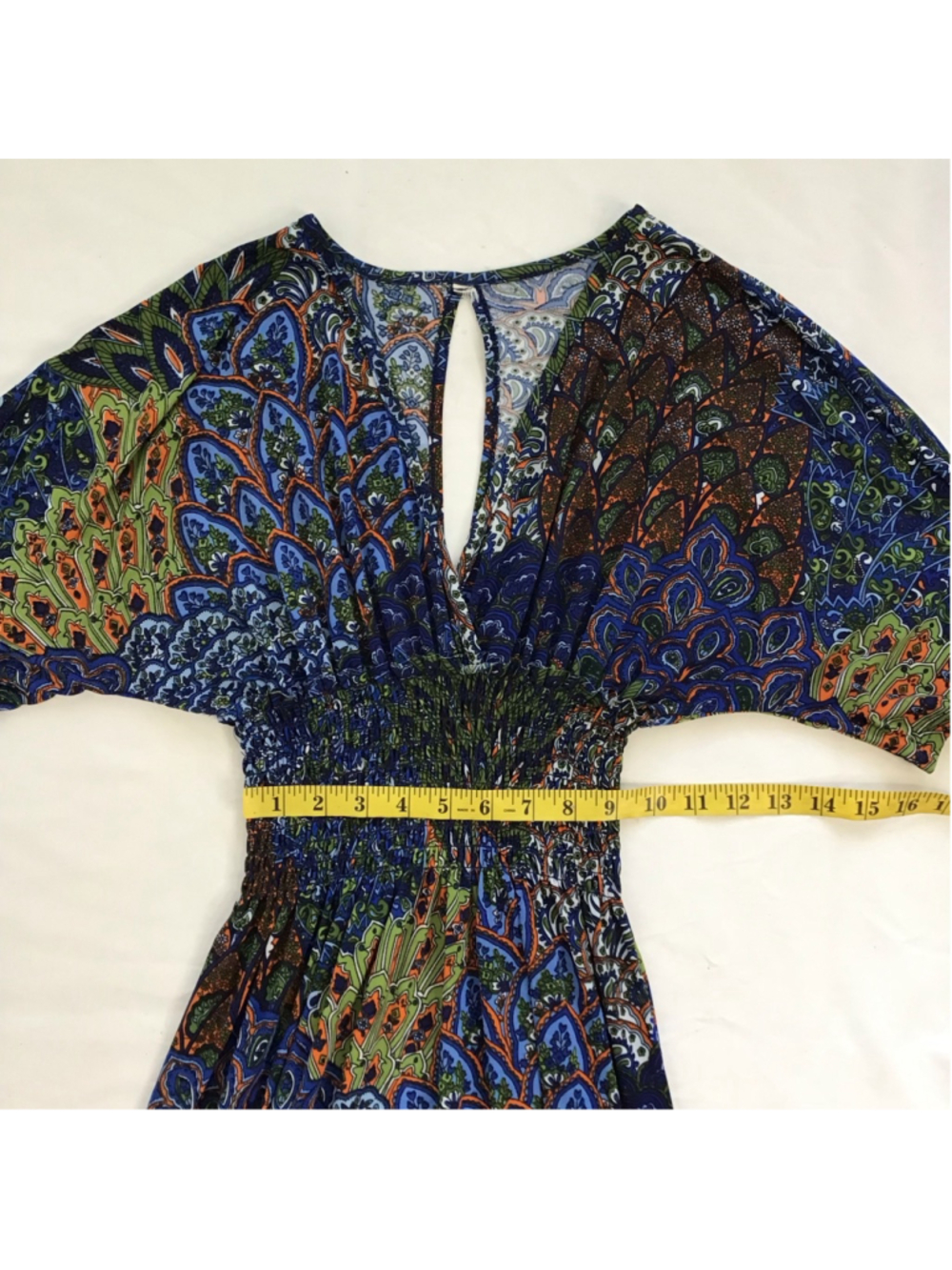 5th & love Women Elegant Blue Green Peacock Paisley Maxi Dress no size tag - Picture 10 of 12